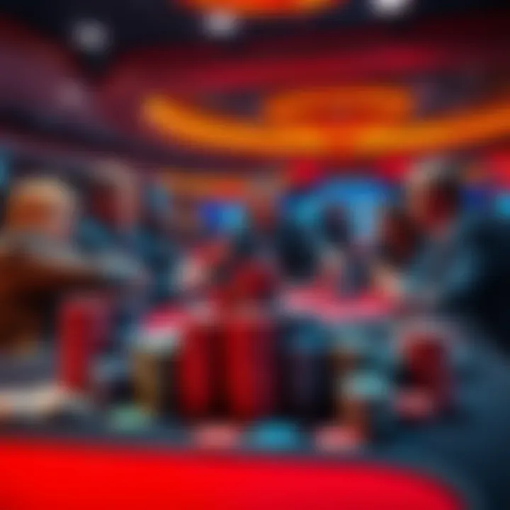 A group of people discussing casino regulations over large cashouts at a table with stacks of cash and gaming chips.