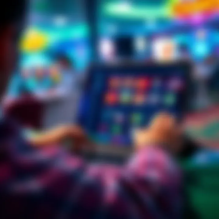 A person is reviewing casino payout options on a laptop with casino-themed graphics on the screen.