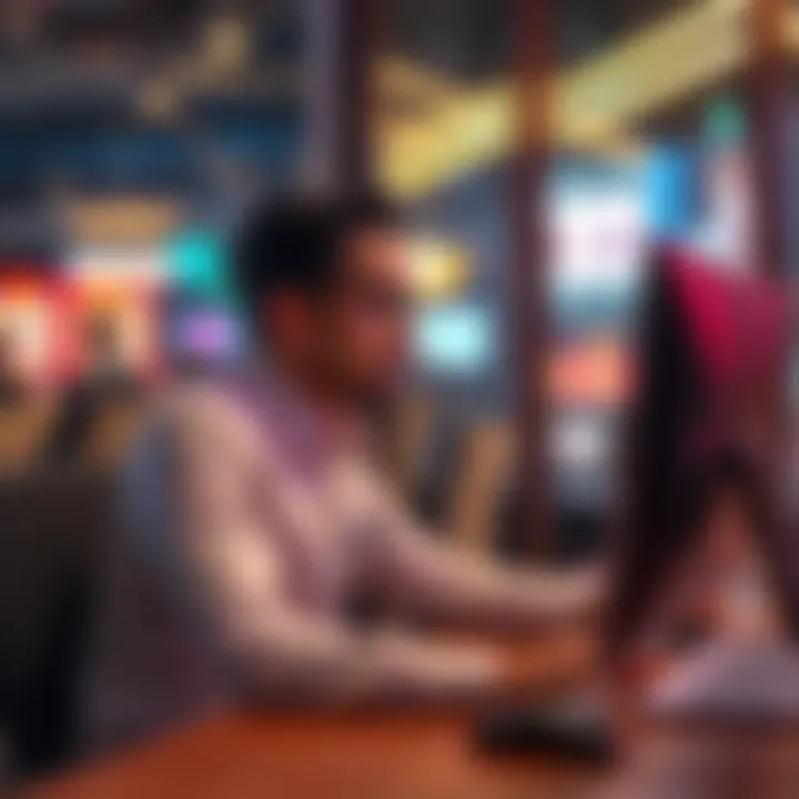 Person applying for casino chat agent position Individual sitting at a computer, preparing a job application for a casino chat agent role