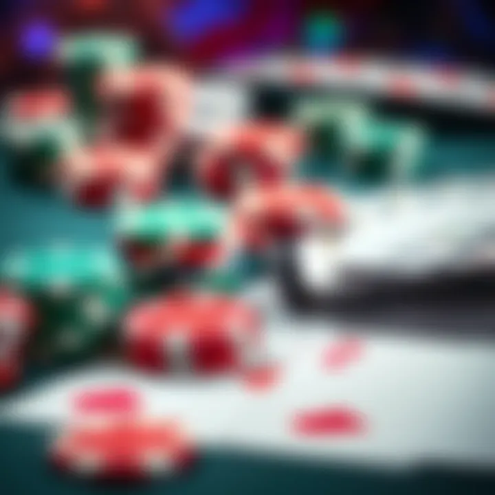 A close-up of colorful casino chips and playing cards on a table, representing safe betting strategies.