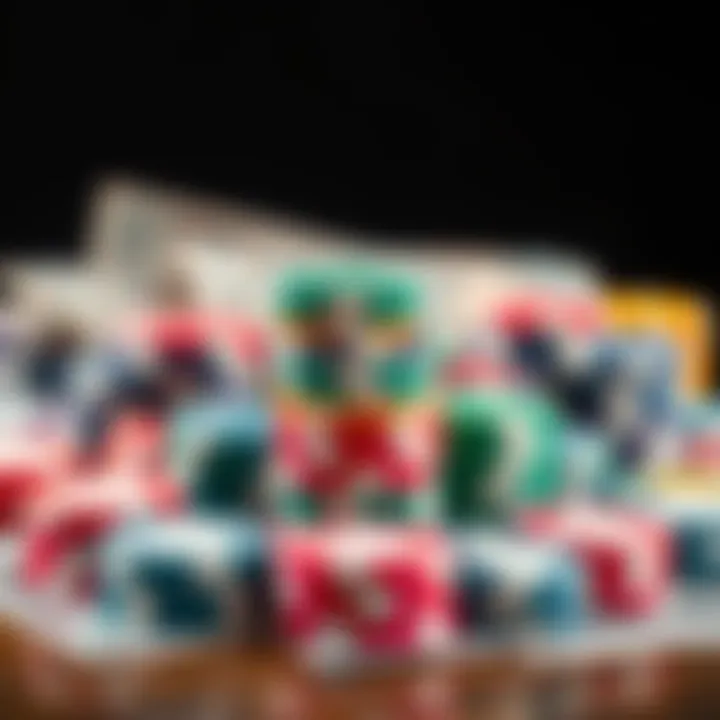 Colorful casino chips stacked with cash in the background, representing quick payouts at online casinos