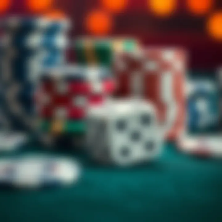 Close-up of casino chips and a dice, representing the thrill of betting