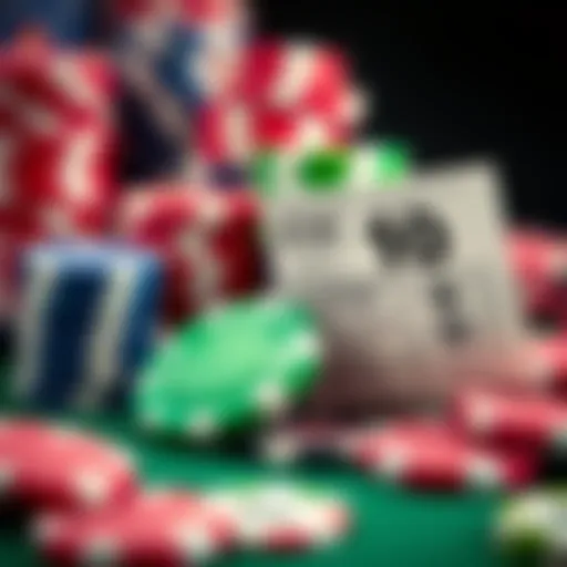 A close-up of colorful casino chips next to a lottery ticket, symbolizing gambling and chance.