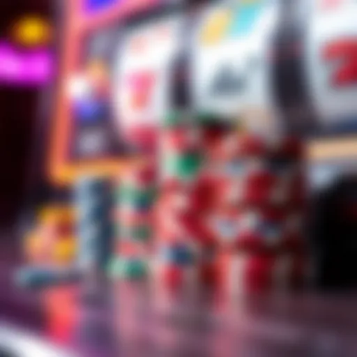 A close-up of colorful casino chips stacked next to a slot machine, highlighting the excitement of gambling small amounts for big wins.