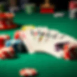 A collection of colorful casino chips and winning playing cards on a green felt table, showcasing the excitement of gambling and potential winnings.