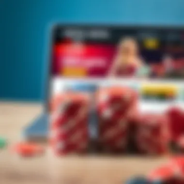 A stack of casino chips beside a laptop showing an online casino website, highlighting the concept of withdrawals