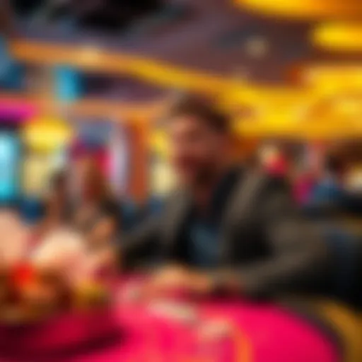 A player at a casino table looking excited as they redeem rewards points for prizes