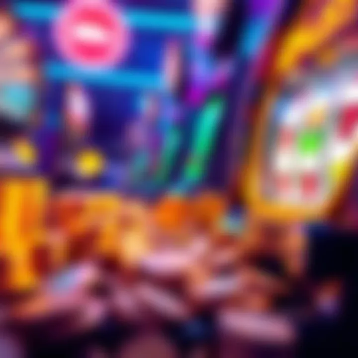 Casino coins and slot machine Casino coins spilling from a slot machine with bright lights and $1 spins