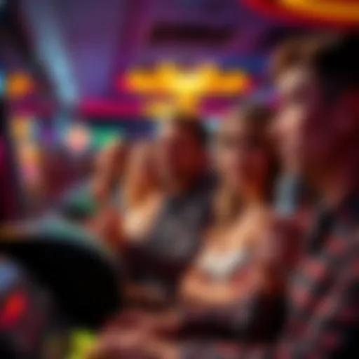 Group of people looking confused at a casino game after clicking a green button, unsure if they have won or encountered an error