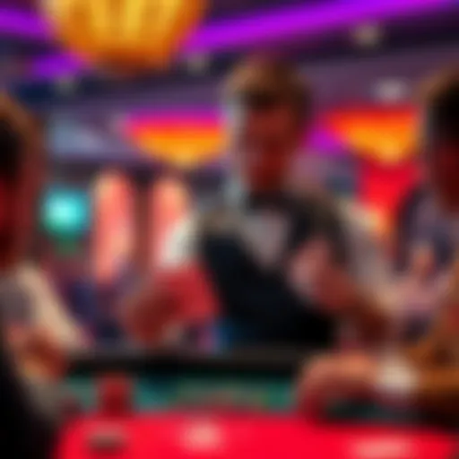 A casino dealer showing cards and explaining Blackjack details to players at a table