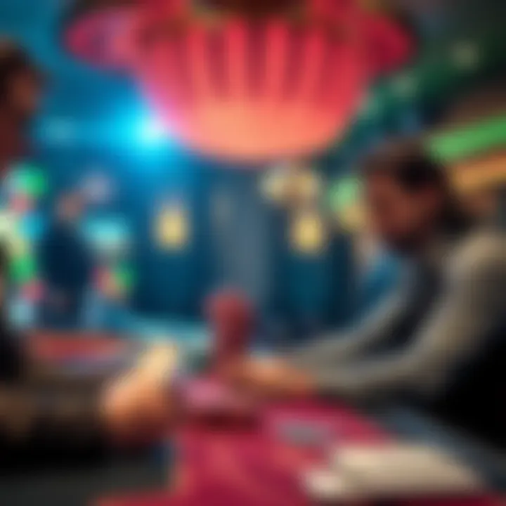 A casino dealer miscalculating during a card game at Palms Casino, leading to a player's frustration.