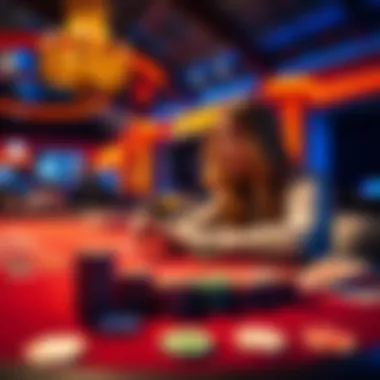 A person sitting at a casino table, contemplating whether to cash out their winnings or continue playing, with poker chips and cards in view.