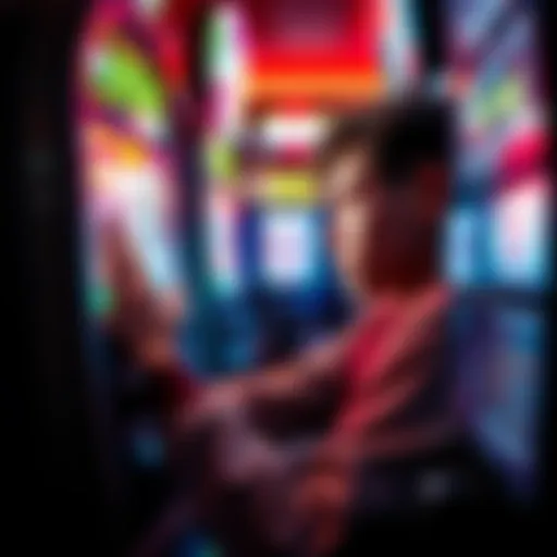 A player watching closely at a slot machine, feeling the thrill of being one ball away from a big win during a game.