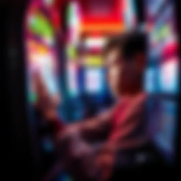 A player watching closely at a slot machine, feeling the thrill of being one ball away from a big win during a game.