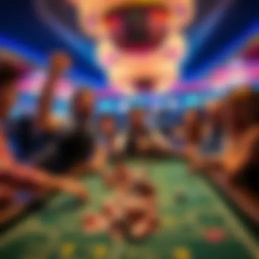 A player celebrating a big win at a Craps table with chips and happy friends around