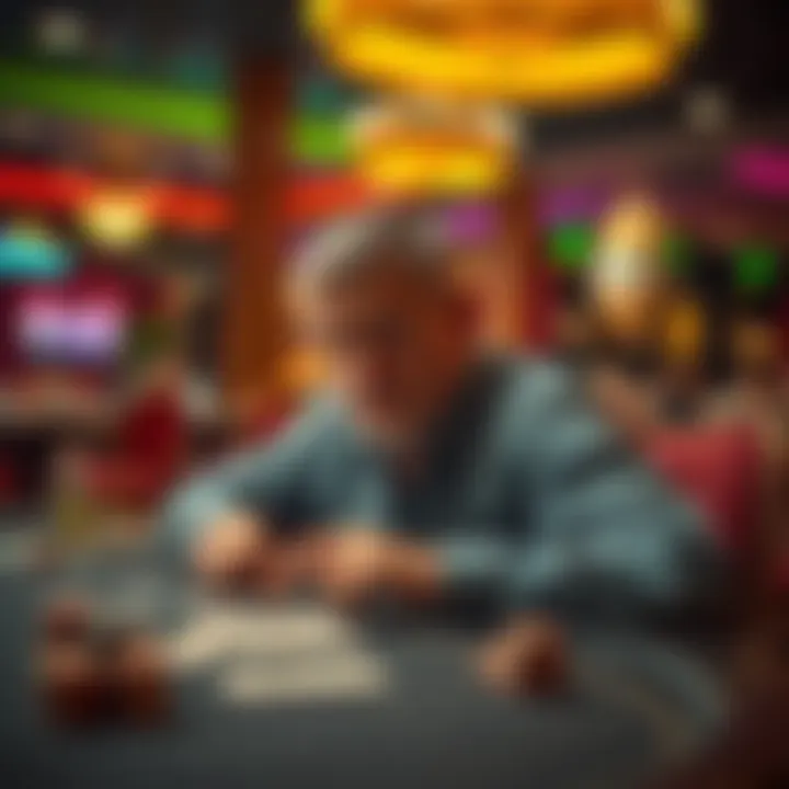 A 56-year-old man playing poker at a casino table, reflecting on early retirement aspirations.