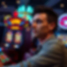 A player looking relieved after a payout at a casino, with slot machines in the background.