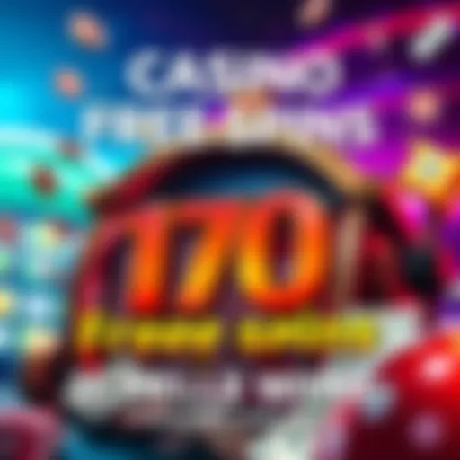 A vibrant graphic showcasing 170 free spins with a slot machine and dollar bills, emphasizing no wagering requirements