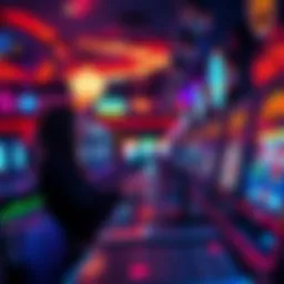 A calm scene of a player enjoying a slot machine game in a casino, surrounded by vibrant lights and sounds, showcasing fun and relaxation.