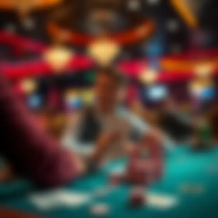 A person playing a card game in a casino, smiling as they win chips at the table.