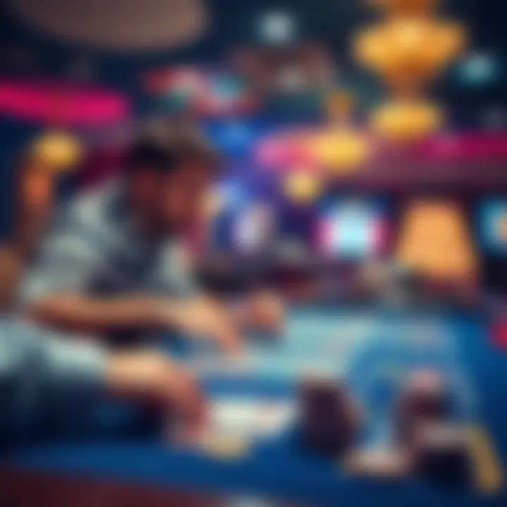 A person playing at a casino game table, focused and engaged with chips and cards in front of them.