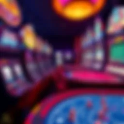 A visual showing slot machines and table games like poker and blackjack, highlighting the choice between them in a casino setting