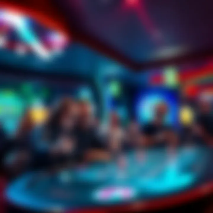 Casino gaming advancements A modern casino setting showcasing advanced gaming technology and excited players at a table.