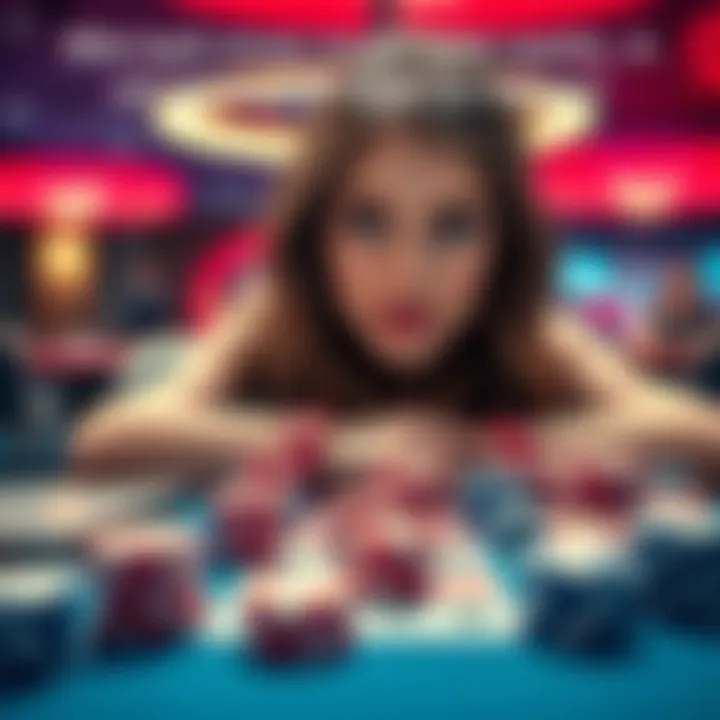 A woman looking at a casino gaming table filled with poker chips, pondering about VIP hosts