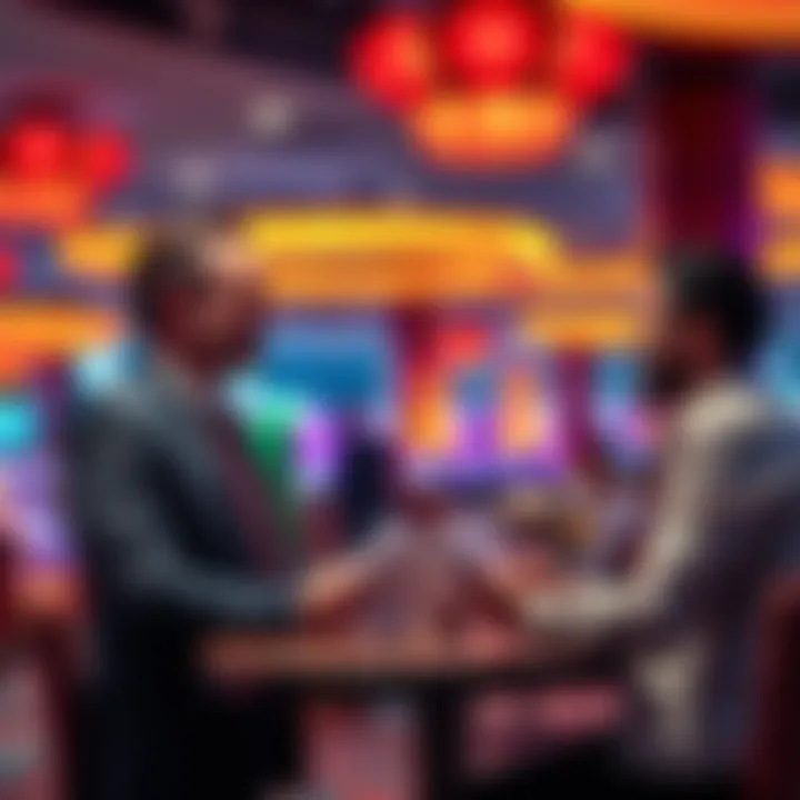 A casino host discussing travel plans with a player at a casino lounge