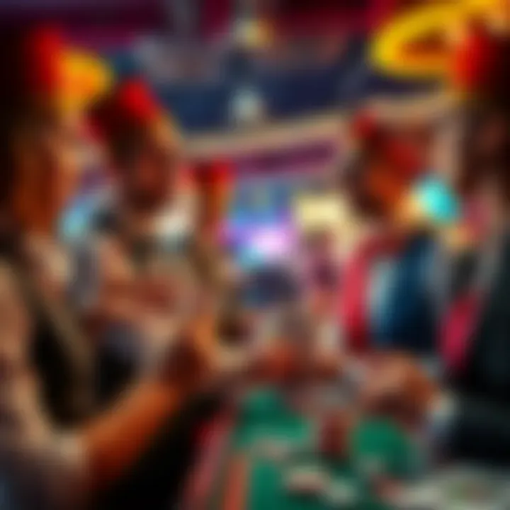 Casino hosts interacting with players, displaying confused expressions over bonus discrepancies