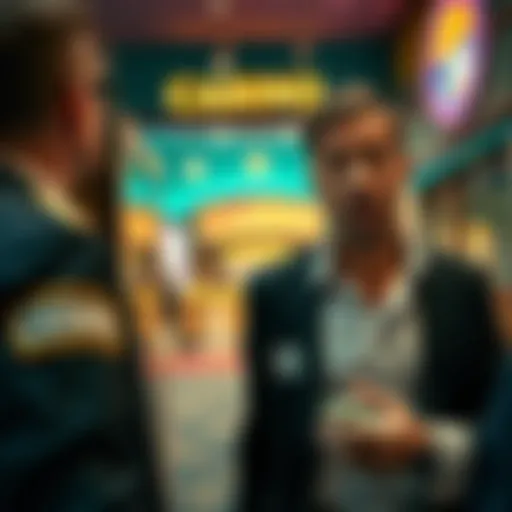 A frustrated player being escorted out of a casino in London, looking shocked, with chips in hand and casino signage in the background.