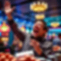 Person celebrating jackpot win A person joyfully celebrating after winning a jackpot at the casino with a $6 bet