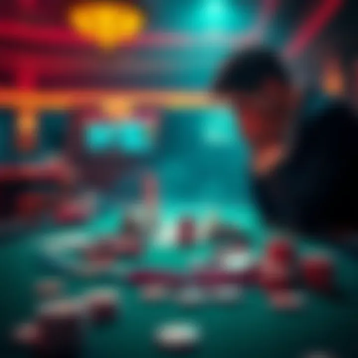 A distressed person sitting at a table, looking at losing cards and chips, symbolizing a significant gambling loss.