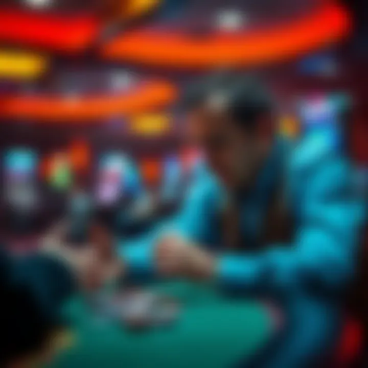 A frustrated player at a casino table in Arizona, losing chips while other players win around him.