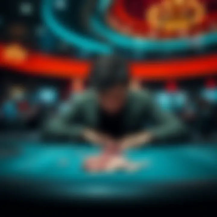 A distressed player sits alone at a casino table, staring at lost chips with a look of regret.