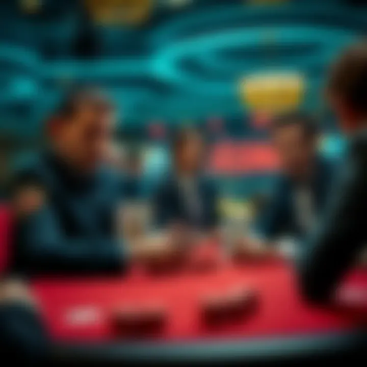 A close-up of a cheating dealer at a card table, with players looking surprised and confused.