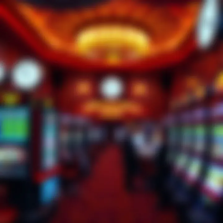 A casino interior showing bright lights, lack of clocks, and players at slot machines.