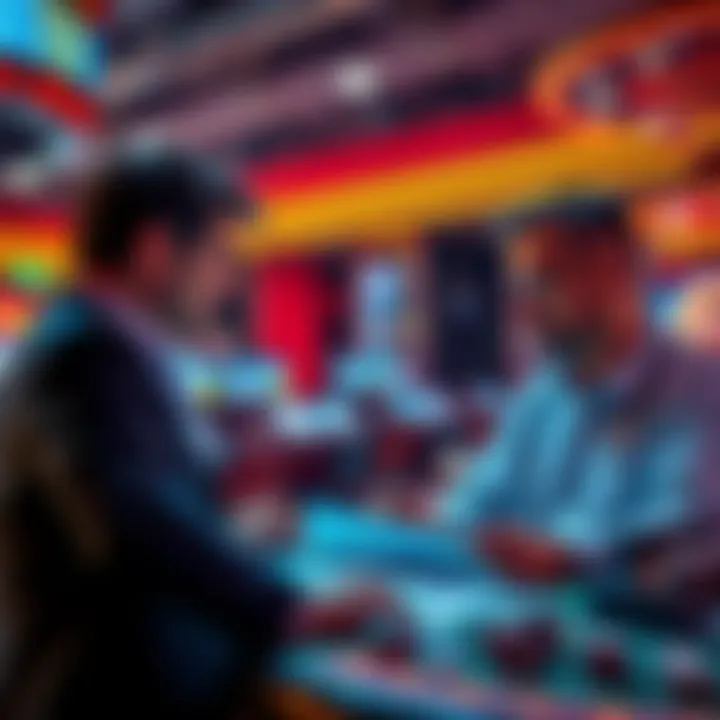 Mathematicians discussing data and strategies in a casino setting