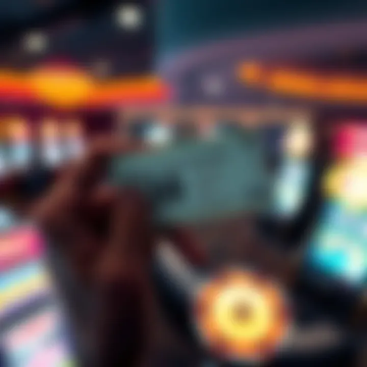 A hand holding a casino meal comp voucher showing a $30 value, with a casino backdrop in the background.