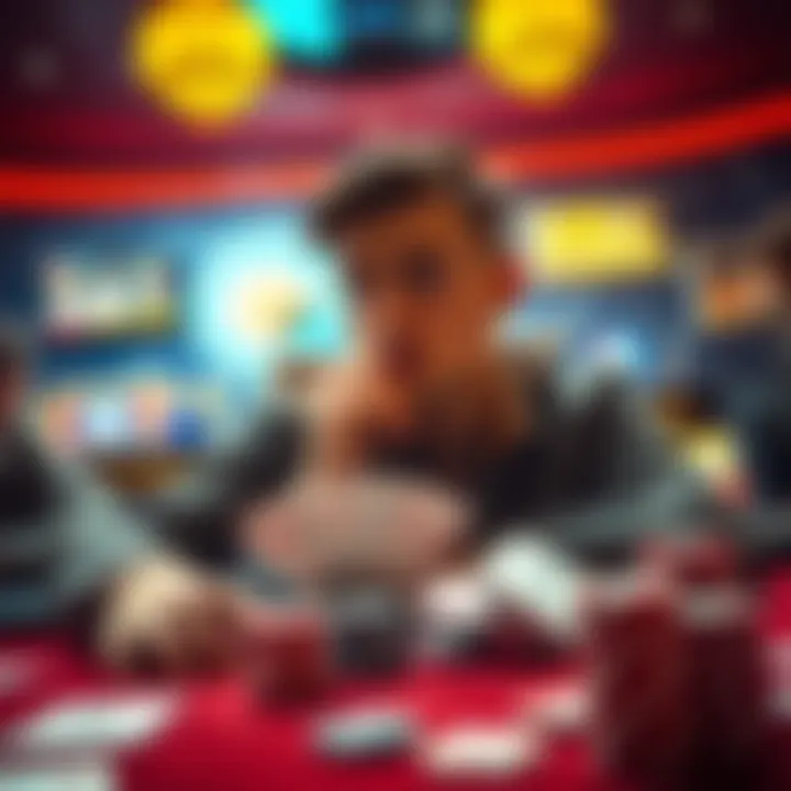 A person with a thoughtful expression at a casino table, surrounded by cards and chips, contemplating the game.