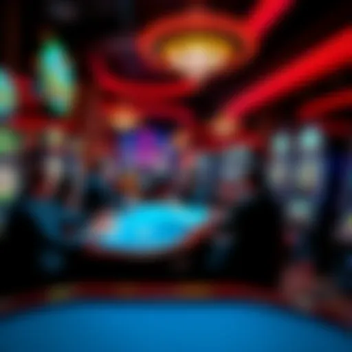 A lively casino scene with people playing card games and slot machines, filled with excitement and anticipation for big wins.