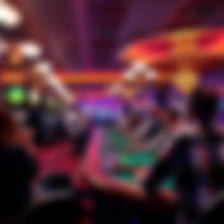 A lively casino scene at Grand Sierra Resort with people playing table games and looking excited over their wins and losses.