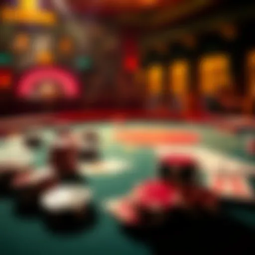 A table with poker chips and cards, showing strategies for winning at the casino.