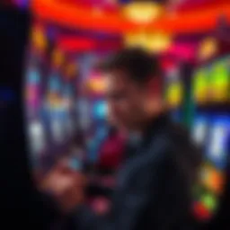 A worried person looking at slot machine payouts in a casino
