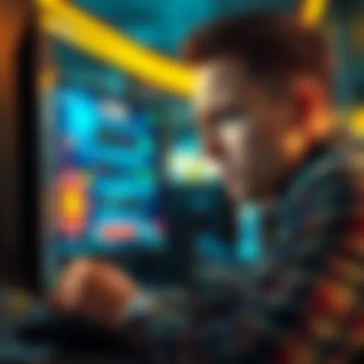 A worried player looking at a computer screen with online casino graphics, expressing concern about lost money.
