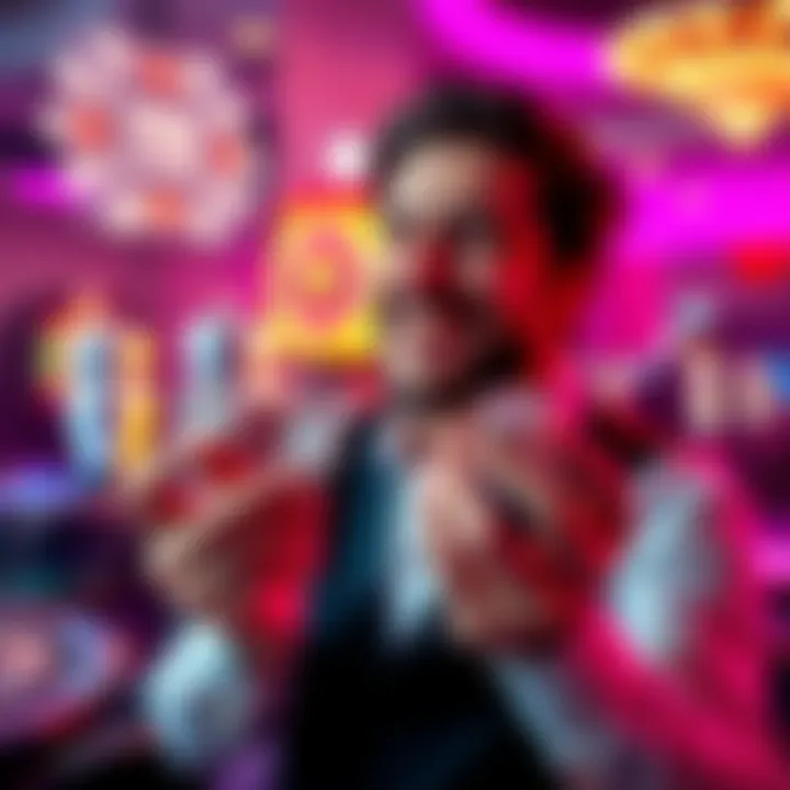 Casino Player with Winning Chips A happy player holding winning chips in a casino setting, showcasing excitement and immediate payouts.