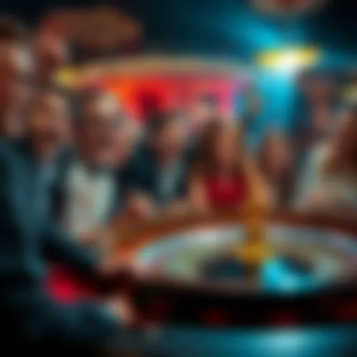 A group of enthusiastic casino players celebrating a big win at a roulette table, showing excitement and surprise.