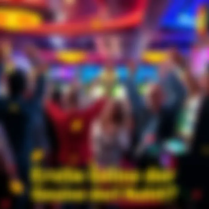 A group of casino players cheering and celebrating after winning jackpots at slot machines