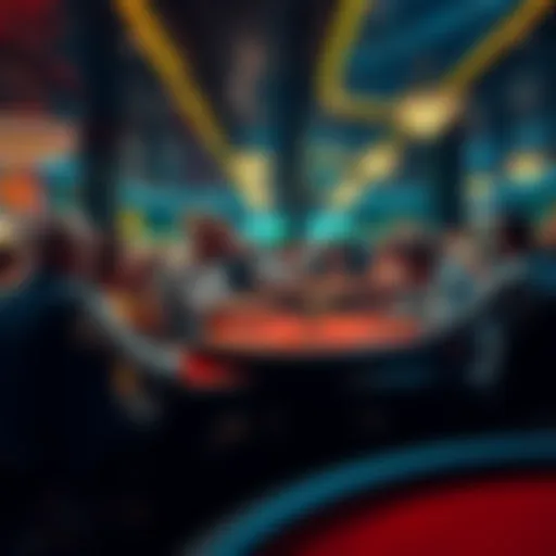 A busy casino scene showing players at poker tables, highlighting excitement and tension