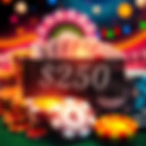 Casino Promotions A vibrant graphic showing casino chips, cards, and a $250 bonus overlay